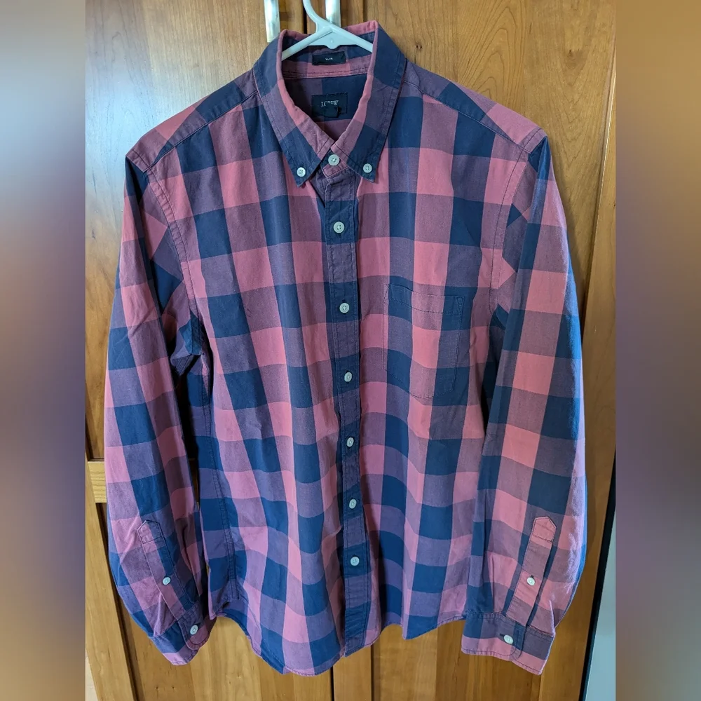 J. crew mens button down slim cut long sleeve cotton shirt, size medium